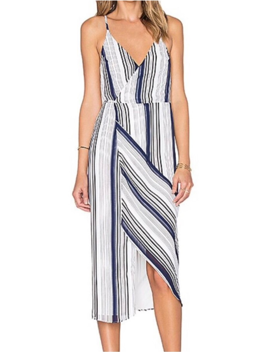Shona Joy Blue & White Stripe Stratos Faux Wrap Midi Dress Dress Size 6